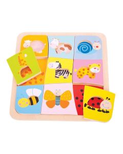 Bigjigs - Puzzle en bois Les animaux 9 pièces BJ509