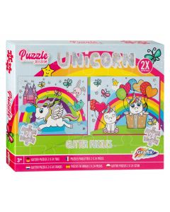 Grafix - Glitter Puzzle Set Unicorn, 2x24st. 400015-unicorn