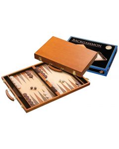 Coffret de backgammon en bois de frêne teinté marron clair