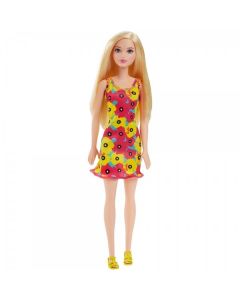 Poupée Barbie robe à fleurs jaune et rose