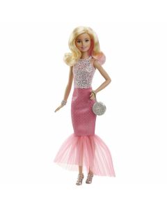 Poupée Barbie robe rose et blanche