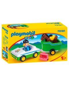 Playmobil 1.2.3 70181 Cavalière avec voiture et remorque
