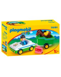 Playmobil 1.2.3 70181 Cavalière avec voiture et remorque
