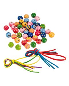 44 Perles en bois avec 3 lacets pour fabriquer des coliers