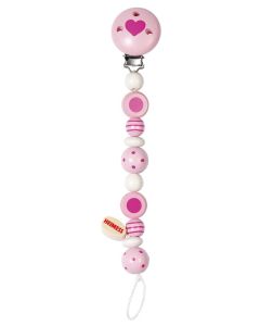 Accroche-tétine perles rayées et à pois rose