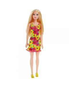 Poupée Barbie robe à fleurs jaune et rose