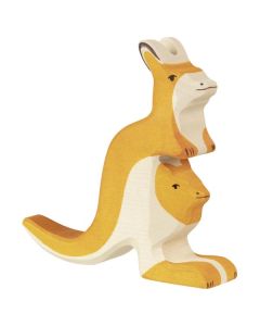 Figurine Holztiger Kangourou avec petit