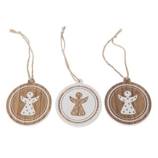 Wooden Pendant with Angel Print, 3pcs.
