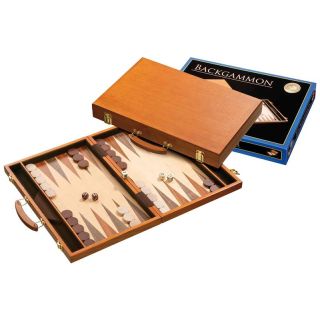 Coffret de backgammon en bois de frêne teinté marron clair