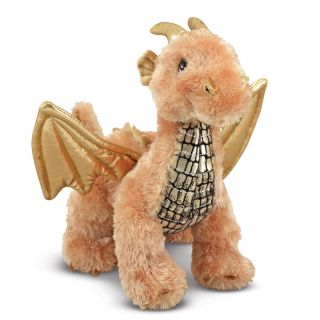 Peluche dragon marron clair et or Gustave