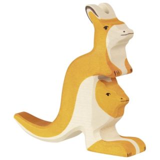 Figurine Holztiger Kangourou avec petit